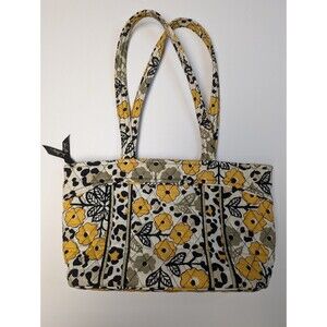Vera Bradley Shoulder Bag Black Yellow Floral Medium Quilted Cotton Nature Bee